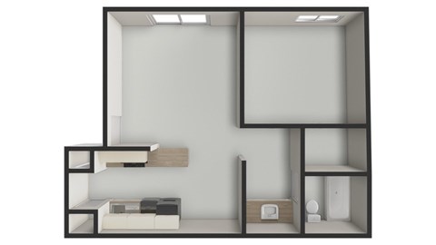 Floor plan for 1 bed, 1 bath, 600 sqft